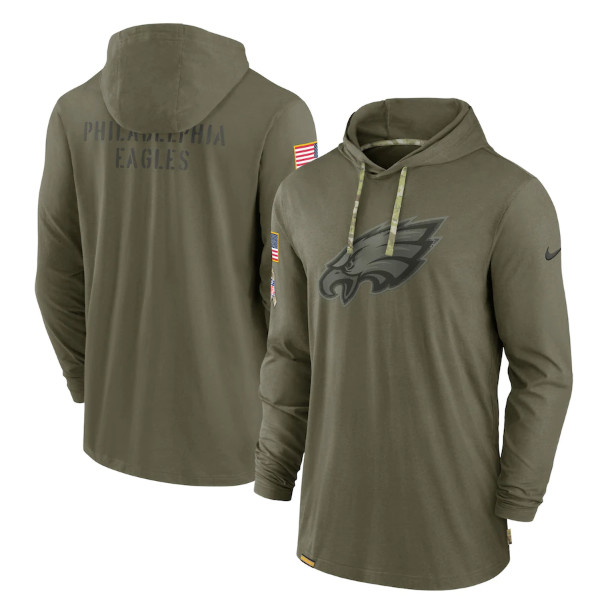 Men's Philadelphia Eagles 2022 Olive Salute to Service Tonal Pullover Hoodie